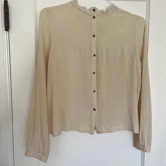 ASTR The Label Silk Blend Lace Peasant Blouse | Size Large - Picture 5 of 7